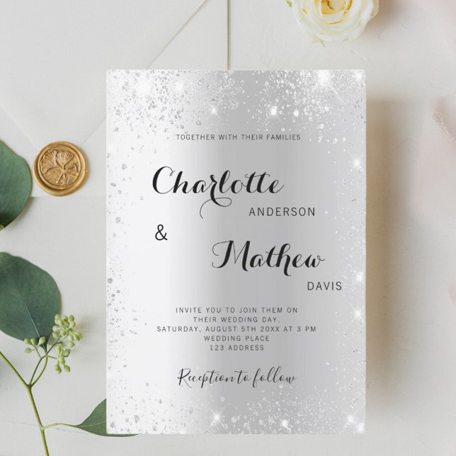 Silver glitter bröllop inbjudningar (Skapare uppladdad)
