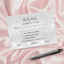 Silver glitter bröllop måltider OSA Anteckningskort