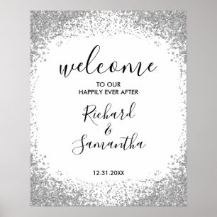 Silver Glitter Bröllops Välkomstskylt Poster