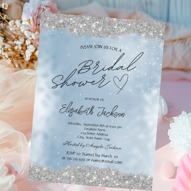 Silver Glitter Bröllopsdusch  Inbjudningar (Skapare uppladdad)
