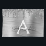 Silver Glitter Brushed Metall Monogram Namn Kökshandduk<br><div class="desc">Silver Faux Foil Metallic Gnistra Glitter Brushed Metall Monogram Namn och Initial Kitchen Towel. Det gör perfekten söt 16-årsjubileum, bröllop, möhippa, årsdag, babydusch eller bachelorette-fest för någon som glam lyxen och chic stilar i kärlek.</div>