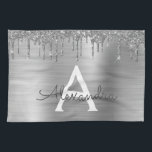 Silver Glitter Brushed Metall Monogram Namn Kökshandduk<br><div class="desc">Silver Faux Foil Metallic Gnistra Glitter Brushed Metall Monogram Namn och Initial Kitchen Towel. Det gör perfekten söt 16-årsjubileum,  bröllop,  möhippa,  årsdag,  babydusch eller bachelorette-fest för någon som glam lyxen och chic stilar i kärlek.</div>