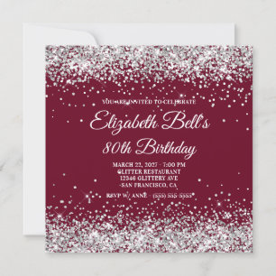 Silver Glitter Burgundy 80-årsfirande Inbjudningar