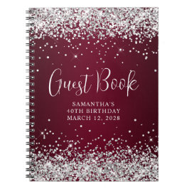 Silver Glitter Burgundy Ombre 40:e födelsedagsgäst Anteckningsbok