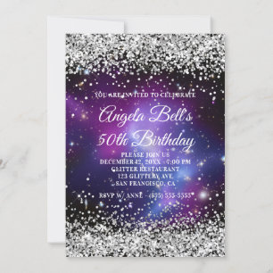Silver Glitter Celestial Lila 50:e födelsedagen Inbjudningar