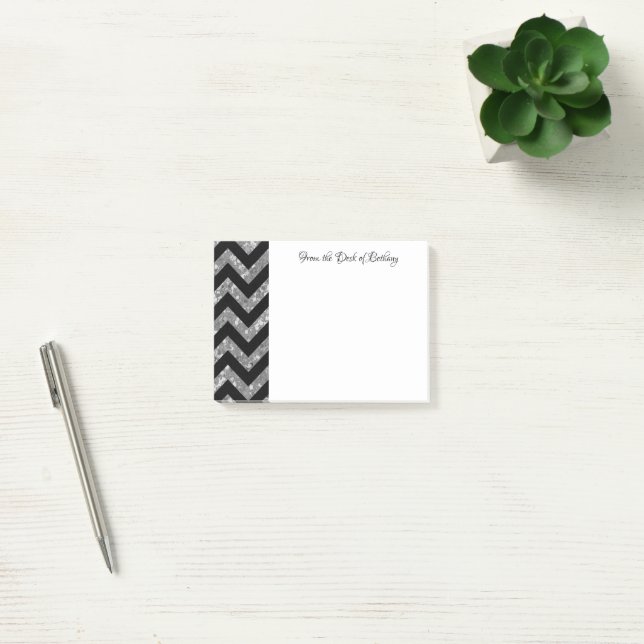 Silver Glitter Chevron Notes Post-it Block (Kontor)