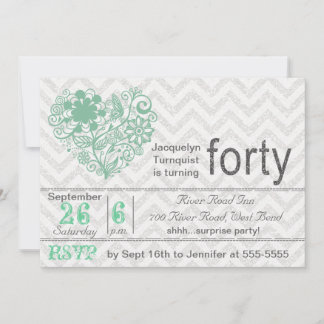 Silver Glitter Chevron Rand 40:e födelsedag Inbjud Inbjudningar