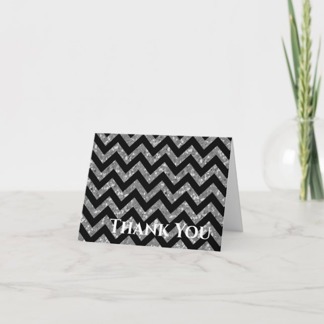 Silver Glitter Chevron, tillsatt tackkort (Framsida)