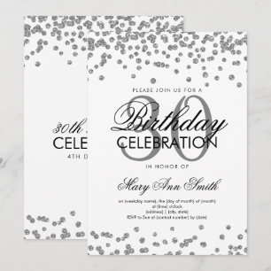 Silver Glitter Confetti 30års födelsedag White Inbjudningar
