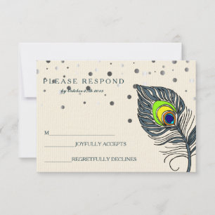 Silver Glitter Confetti Peacock Feather Blue OSA Kort