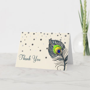 Silver Glitter Confetti Peacock Feather Tack Kort