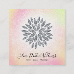~ Silver Glitter Dahlia Pastel Rainbow AP2 Fyrkantigt Visitkort
