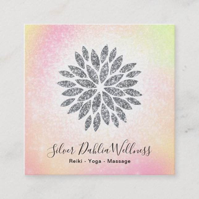 ~ Silver Glitter Dahlia Pastel Rainbow AP2 Fyrkantigt Visitkort (Framsida)