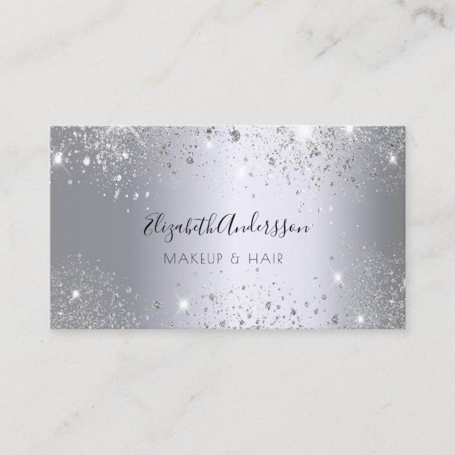 Silver glitter damm metall smink hårskönhet visitkort (Framsida)
