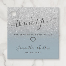 Silver glitter, dammig i blått tack bröllop gåvor etiketter