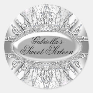 Silver Glitter Diamant Sweet 16 Klistermärke