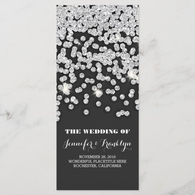 Silver Glitter diamanter Bröllopsprogram Program (Framsida)