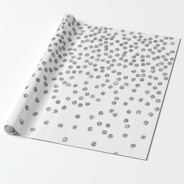 Silver Glitter diamanter Dots Confetti White Presentpapper (Utrullad)