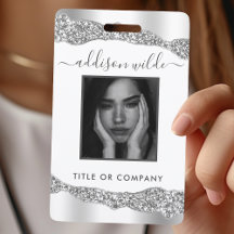 Silver Glitter Diamanter Glam Elegant ID-märke