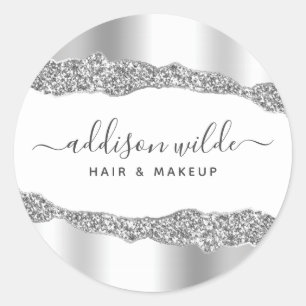 Silver Glitter Diamanter Glam Företag Runt Klistermärke