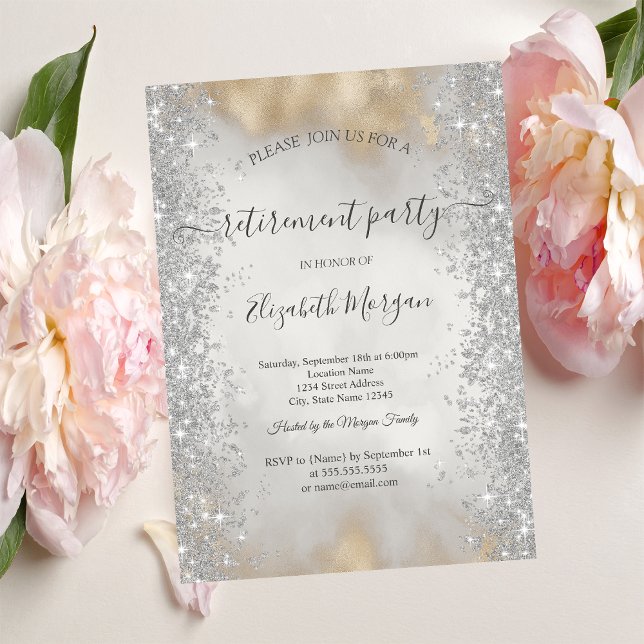 Silver Glitter Diamanter Guld Glitter Pension  Inbjudningar (Skapare uppladdad)