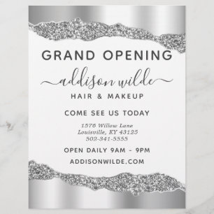 Silver Glitter Diamond Glam Business Grand Open Reklamblad