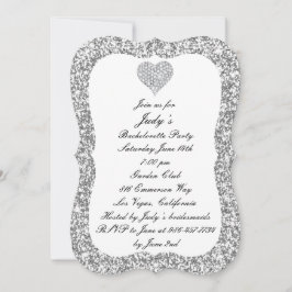 Silver Glitter Diamond Heart Bachelorette Party Inbjudningar