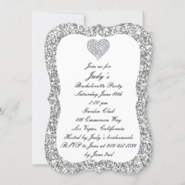 Silver Glitter Diamond Heart Bachelorette Party Inbjudningar