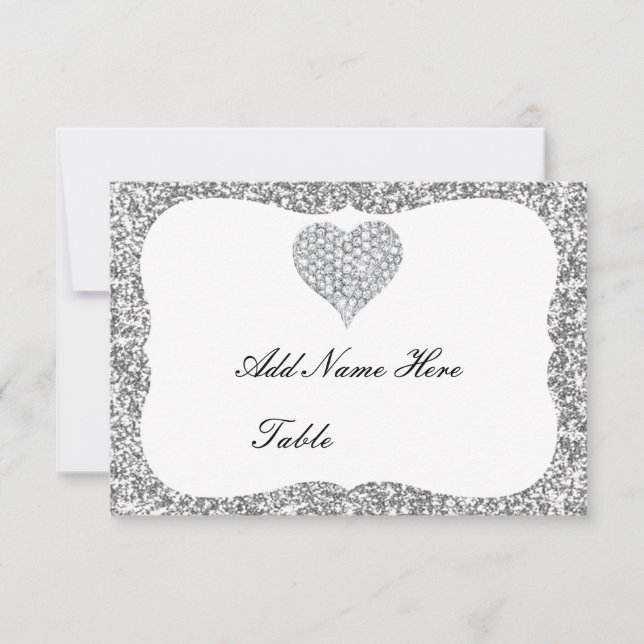 Silver Glitter Diamond Heart Bord-monteringskort Inbjudningar (Framsida)