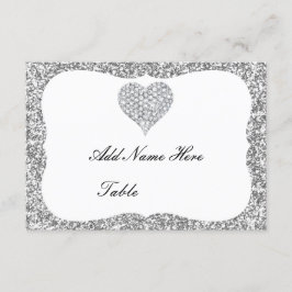 Silver Glitter Diamond Heart Bord-monteringskort Inbjudningar