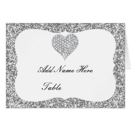 Silver Glitter Diamond Heart Bord-monteringskort OBS Kort