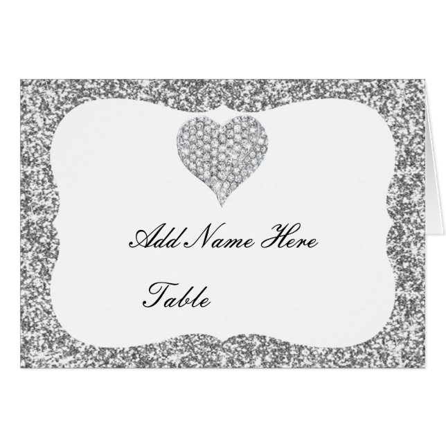 Silver Glitter Diamond Heart Bord-monteringskort OBS Kort (Framsidan Horizontal)