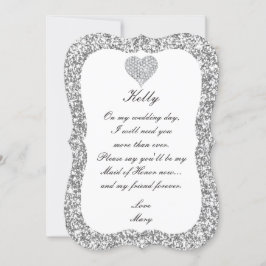 Silver Glitter Diamond Heart Brudtärna Kort