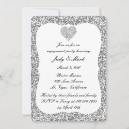 Silver Glitter Diamond Heart Förlovningsfest Inbjudningar