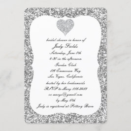 Silver Glitter Diamond Heart Möhippa Inbjudan