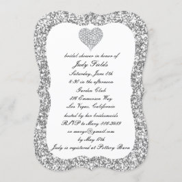 Silver Glitter Diamond Heart Möhippa Inbjudan