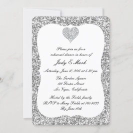 Silver Glitter Diamond Heart Rehearsal Dinner Inbjudningar