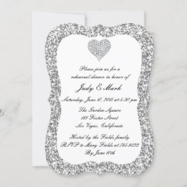 Silver Glitter Diamond Heart Rehearsal Dinner Inbjudningar