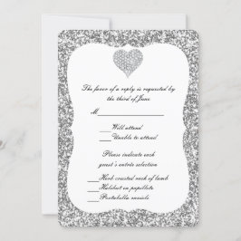 Silver Glitter Diamond Heart Responskort Card Inbjudningar