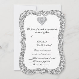 Silver Glitter Diamond Heart Responskort Card Inbjudningar