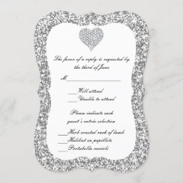 Silver Glitter Diamond Heart Responskort Card Inbjudningar