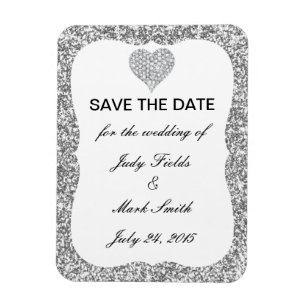 Silver Glitter Diamond Heart Spara datum magneter