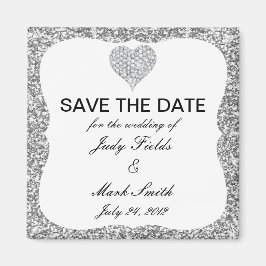 Silver Glitter Diamond Heart Spara datum magneter