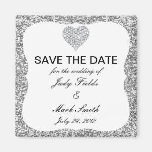 Silver Glitter Diamond Heart Spara datum magneter