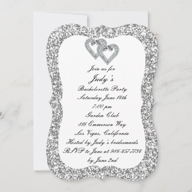 Silver Glitter Diamond Hearts Bachelorette Party Inbjudningar (Framsida)