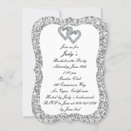 Silver Glitter Diamond Hearts Bachelorette Party Inbjudningar