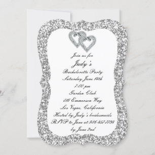 Silver Glitter Diamond Hearts Bachelorette Party Inbjudningar