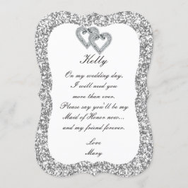 Silver Glitter Diamond Hearts Brudtärna Kort