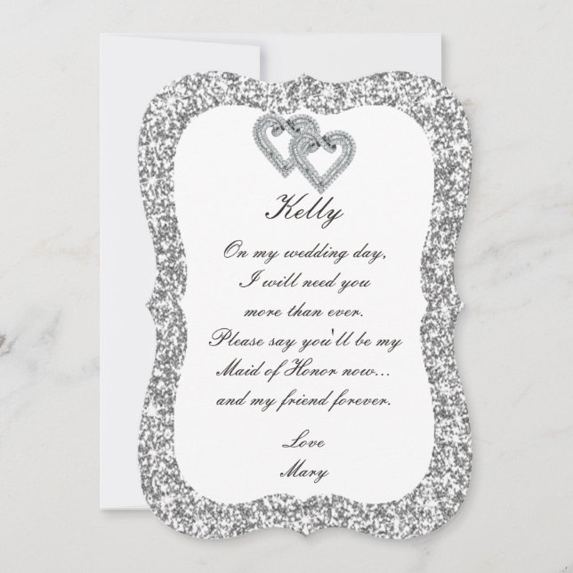 Silver Glitter Diamond Hearts-kortet Maid of honor Inbjudningar (Framsida)