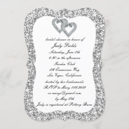 Silver Glitter Diamond Hearts Möhippa Inbjudan